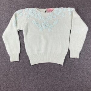 Vintage Jaclyn Smith Silk Angora Sweater Womens Medium M Off White Blue